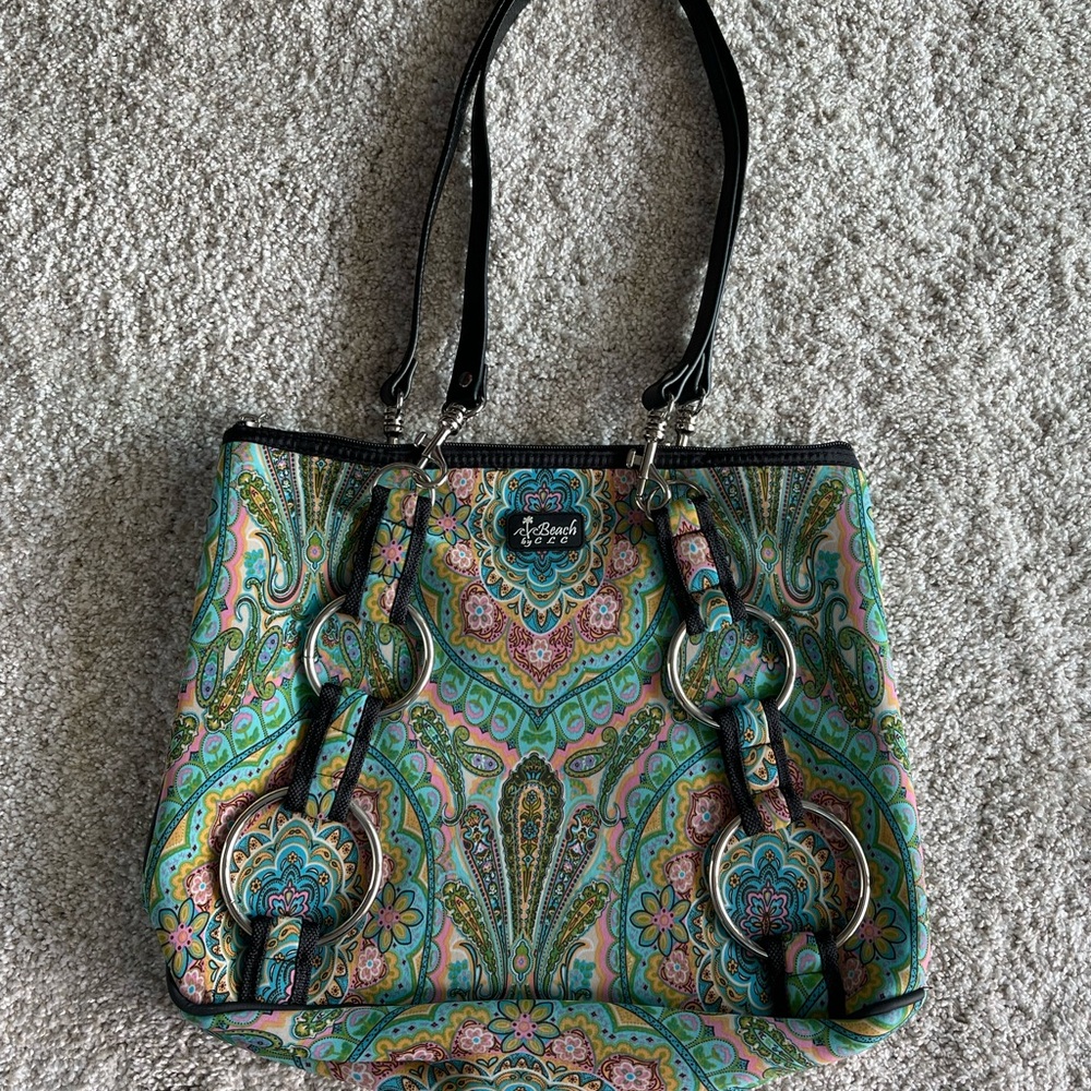 Beach by CLC Vibrant Green and Blue Shoulder Bag with Intricate Pattern